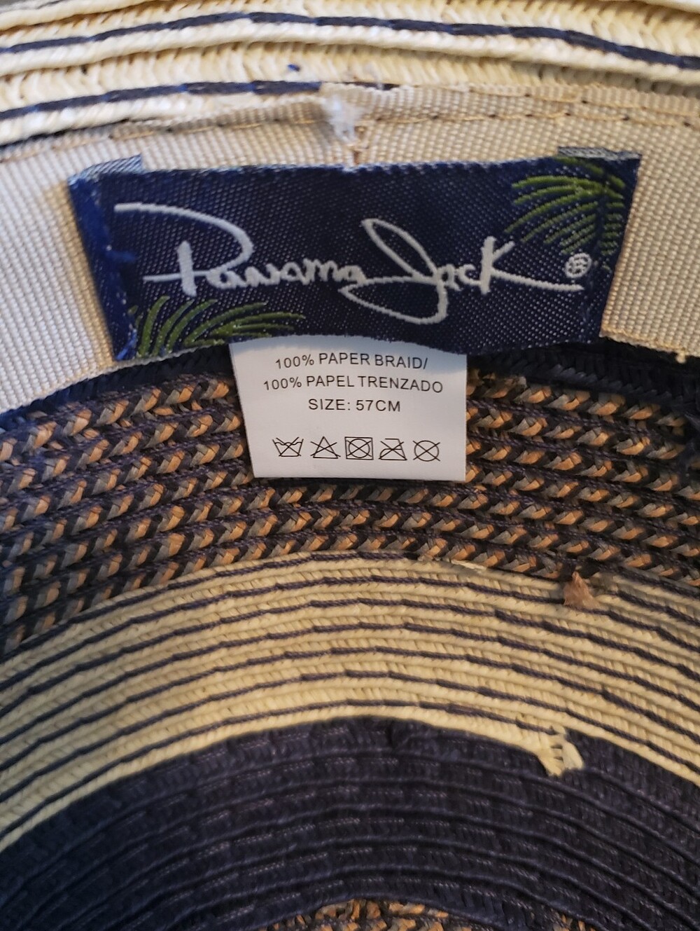 Panama Jacks Women's Stripped Straw Sun Hat Wide Brim Navy Tan One Size - Picture 2 of 7